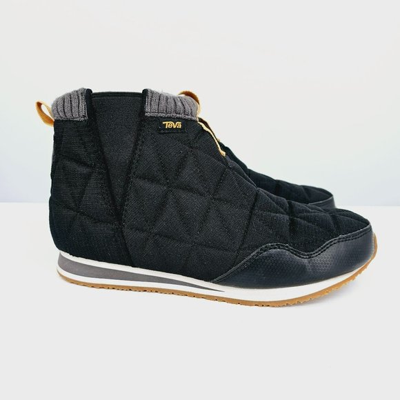 Teva ReEmber Quilted Mid Top Sneaker 9 Black Yellow Pull On Chelsea Stretch Knit - Picture 6 of 13